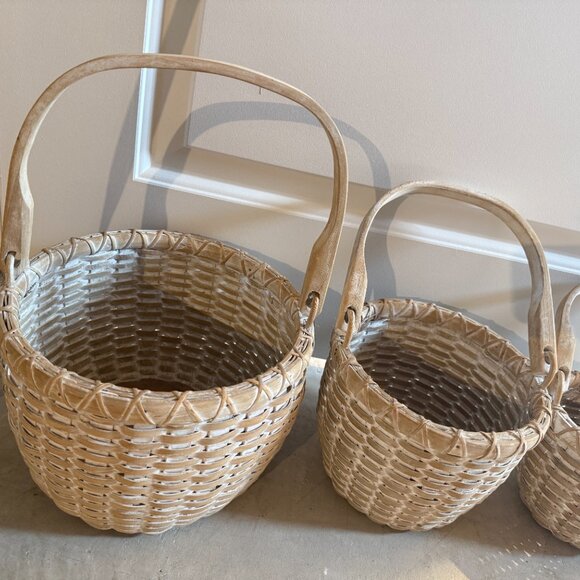 Vintage Wooden Woven Nesting Basket Set of 3 Natural Farmhouse Decor Storage - Picture 5 of 8